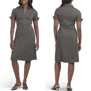 MAX STUDIO Patterned Collared Midi Dress Black White Large